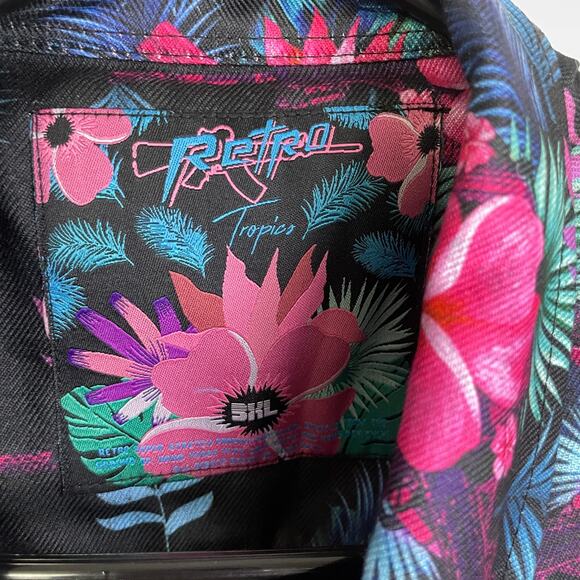 Retro Rifle Tropics Shirt Mens 5XL (Fits 3XL+) Black Floral Long Sleeve Button - Picture 10 of 11